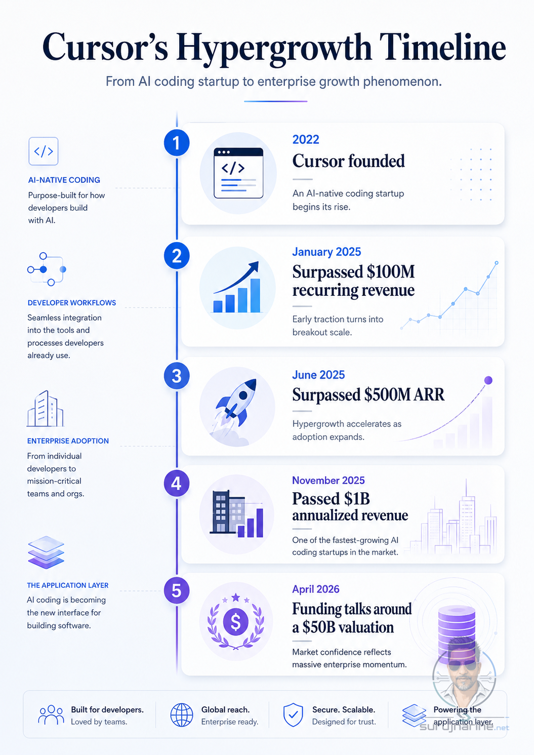 Timeline of Cursor revenue and milestone trajectory